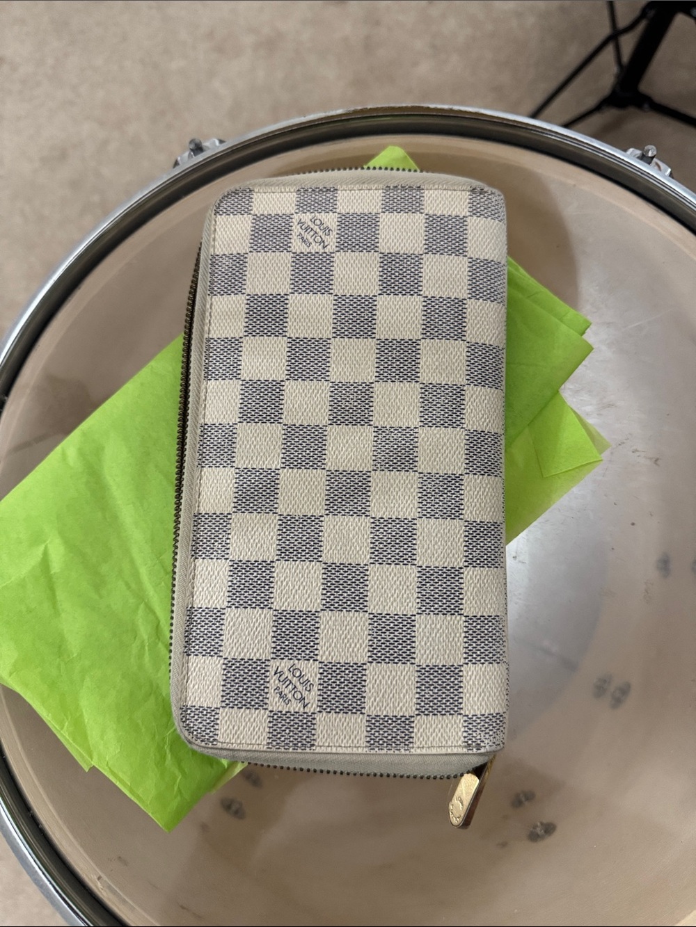 Louis Vuitton Damier Azur Zip-Around Wallet in Cream and Gray